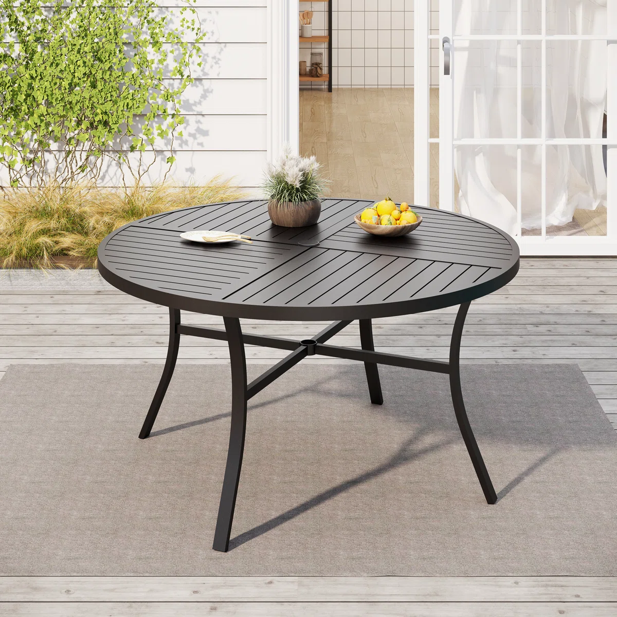 Round Outdoor Dining Table with Pedestal Base